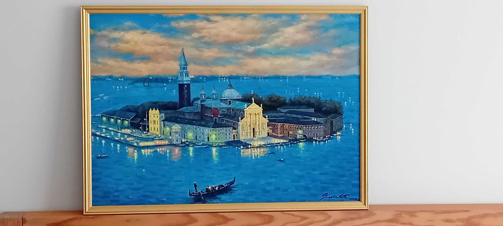 Quadro Paisagem de Veneza tela assinada 75 x 52 cm