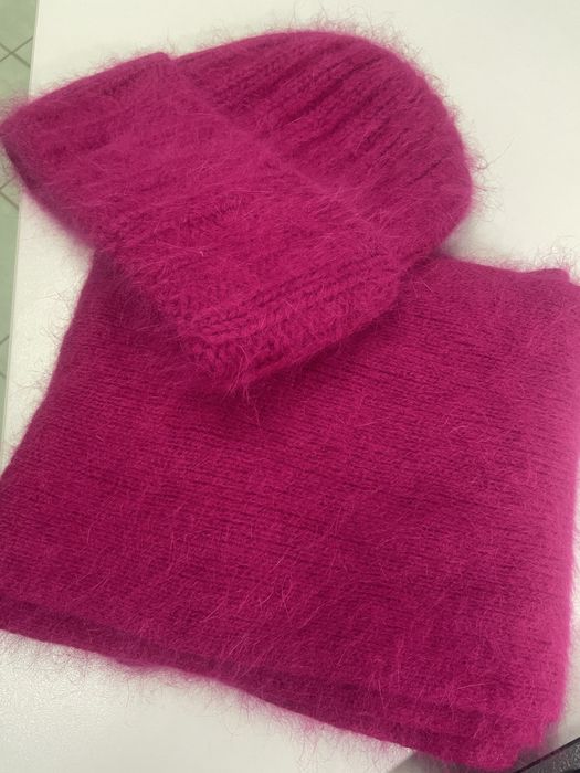Czapka i szal angora fuksja cudo