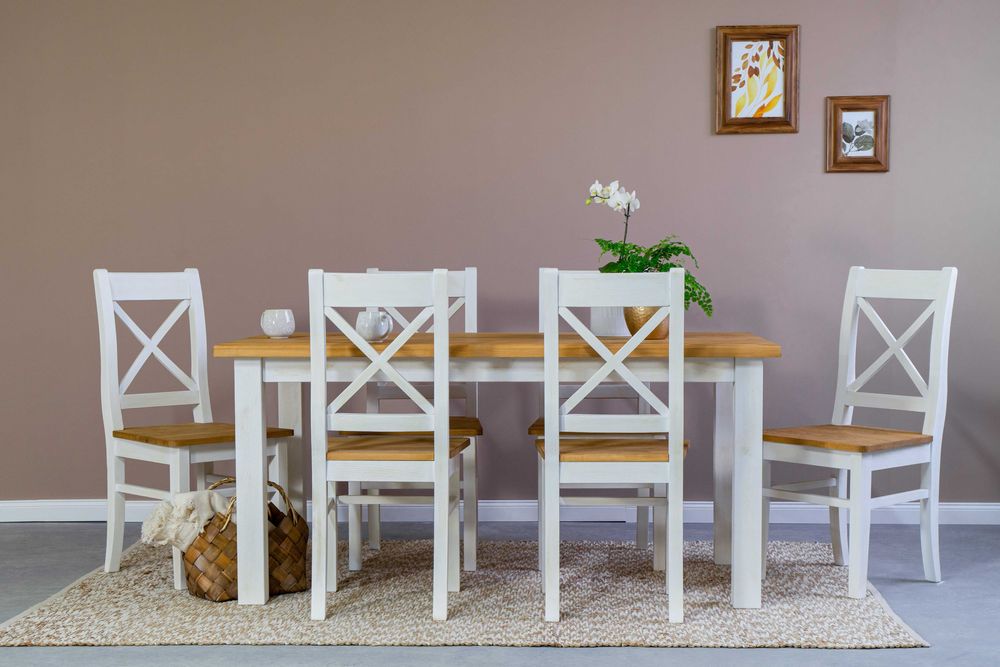 Drewniany postarzany stół 140x80 z krzesłami POPRAD II