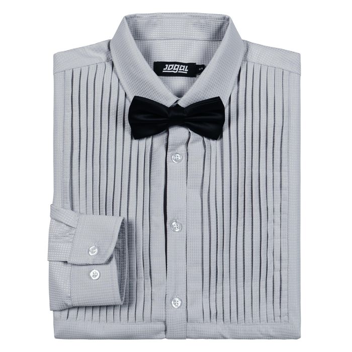 JOGAL Męska Koszula Smokingowa Plisowana Szara M (Długi Rękaw)