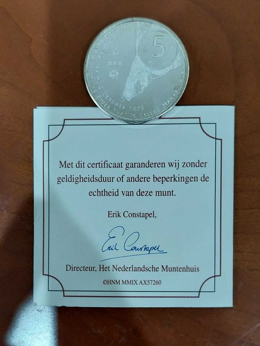 Países Baixos - Moeda Comemorativa 5 € - 400 Anos de Relação com Manhattan