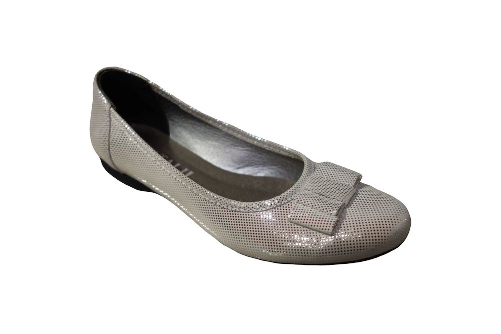 Skórzane balerinki Natalii srebro kropka