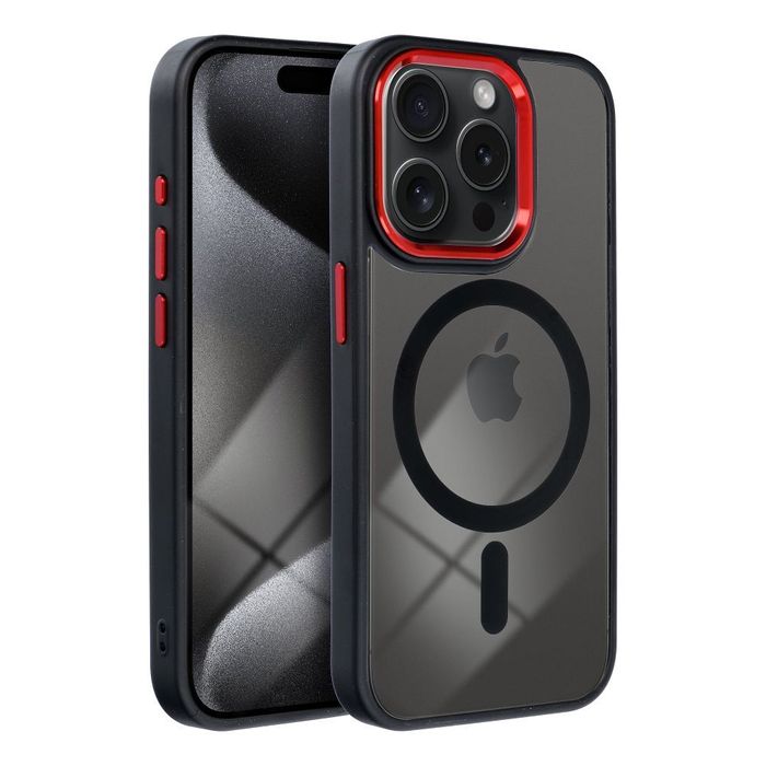 Etui iPhone 15 Pro Max czarno-czerwone