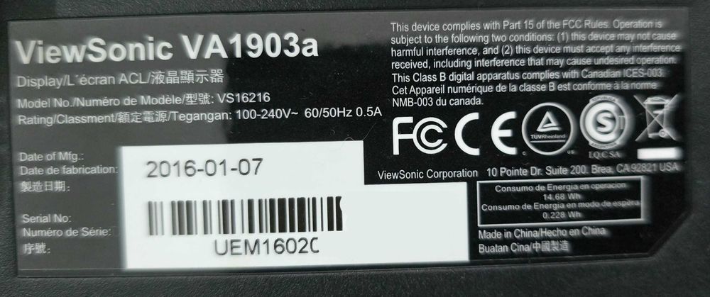 2 monitores Viewsonic VA1903a Completamente funcionais