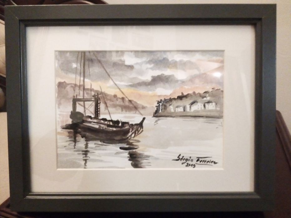Quadro aguarela cidade do Porto (barco Rebelo)