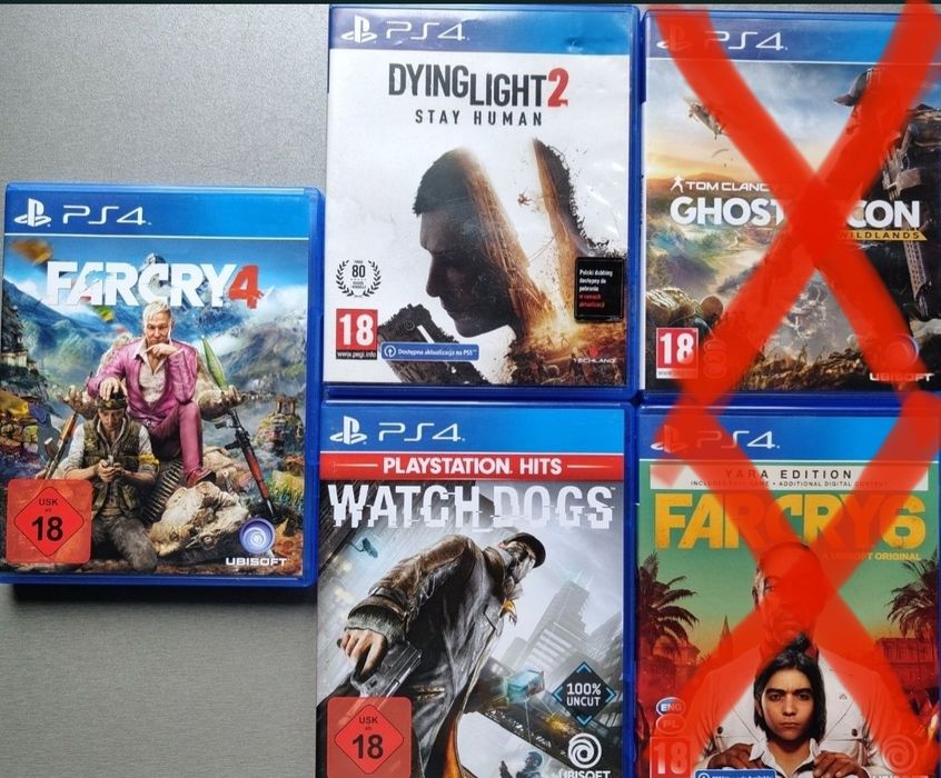 Gry na PS4 Dying Light  2, Far Cry 4, Watch Dogs