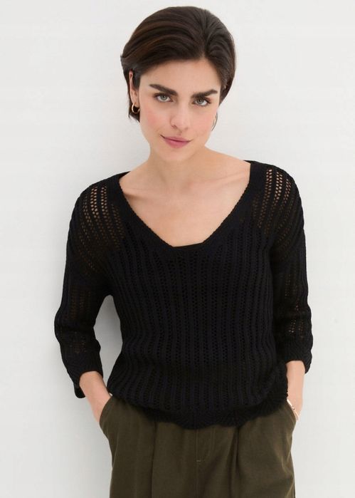 B.P.C sweter ażurowy czarny z rękawami 3/4 r.40/42