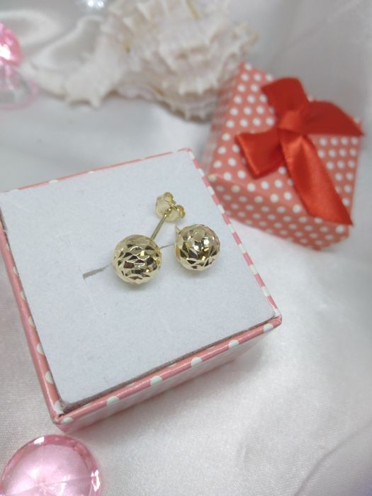 Piękne złote kolczyki kulki na sztyft, złoto 585