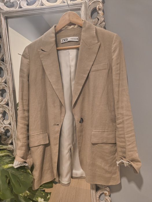 Beżowa lniana marynarka Zara r. 34/xs