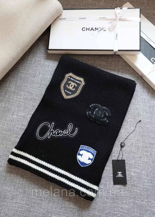 Стильный женский шарф Шанель черный белый жіночий шарф чорний білий