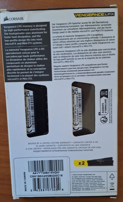 Memoria DD4 gama Vengeance 2x 8GB nota a memória e (nova) apenas testa
