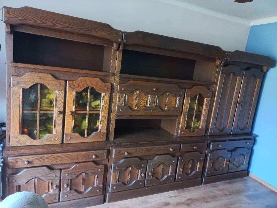 Meblościanka dębowa plus dwa fotele