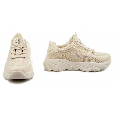 Sportowe sneakersy na grubej podeszwie beżowe r 39