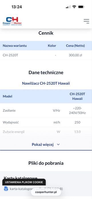 Nawilżacz Powietrza HAWAII CH-2520T Cooper&Hunter