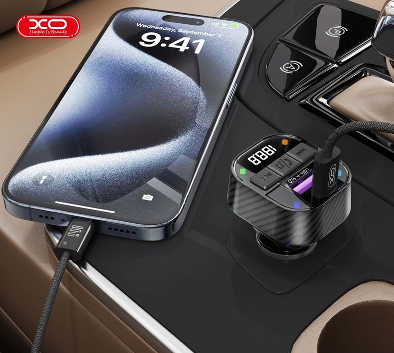 transmiter FM samochodowy  Bluetooth MP3 ładowarka samochodowa 30W czarna