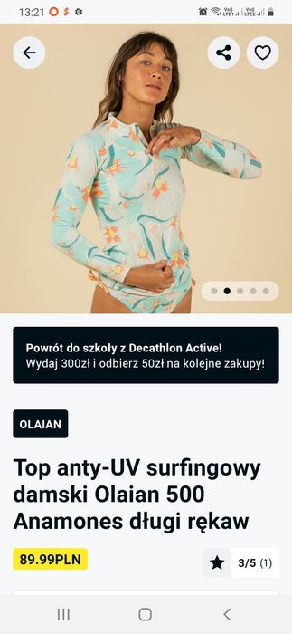 Nowy top anty UV surfingowy Olaian 500 rozmiar XS