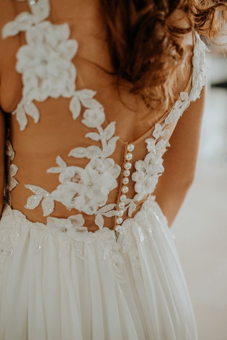 Suknia ślubna 3D, koronka, Ivory, cyrkonie, muślin, siateczka