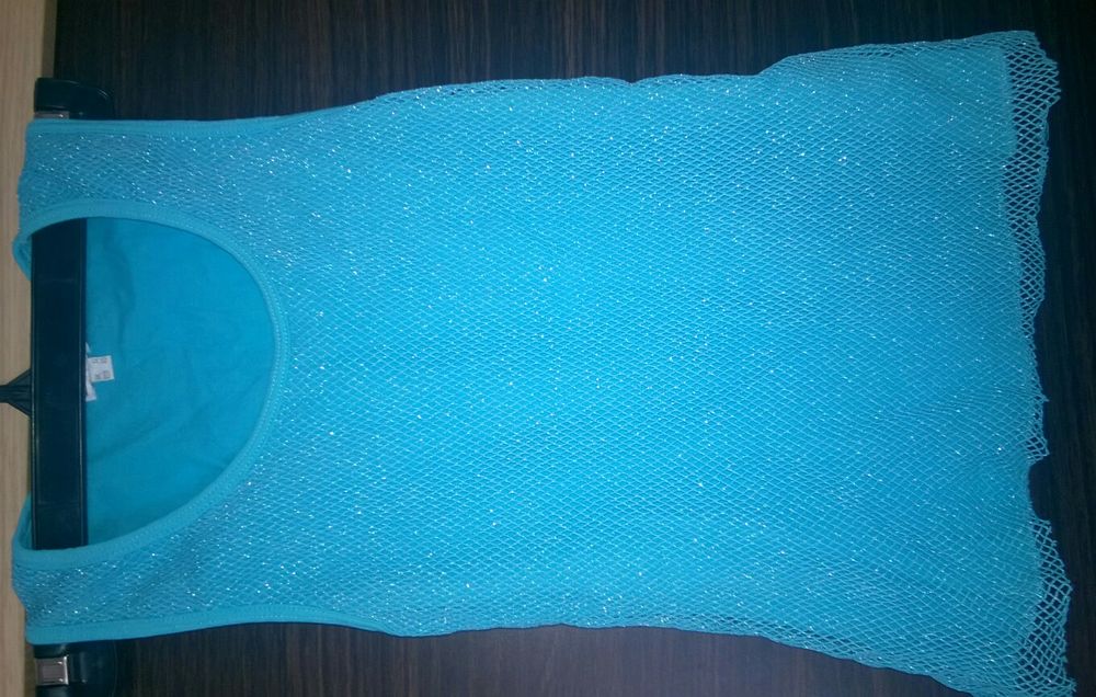 Bluzka niebieska, siatka, błyszcząca