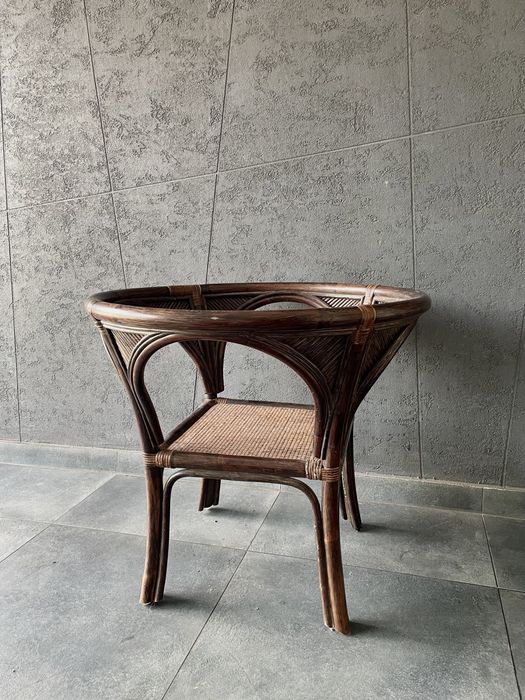 Stolik kawowy, ogrodowy, ratanowy, ciemny brąz, okrągły