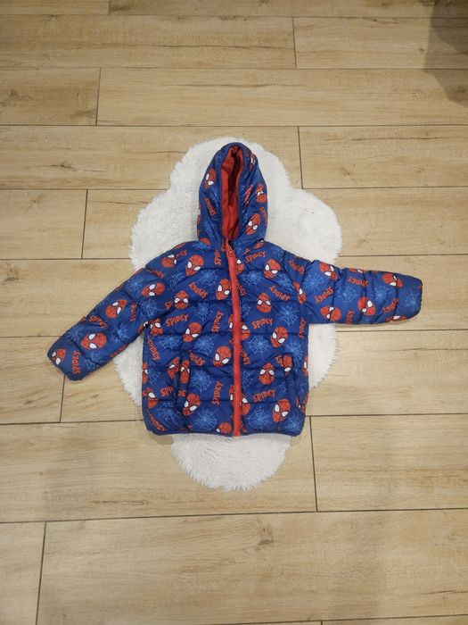 Kurtka zimowa ocieplana chłopiec niebieska  spider man czerwona 116
