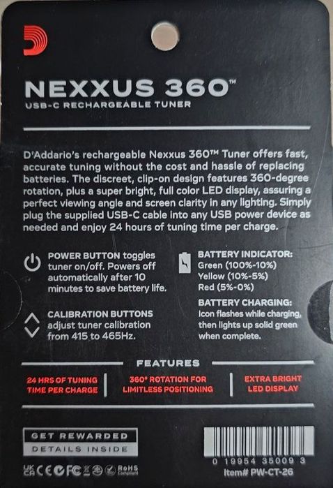 Гитарный тюнер "D'addario" Nexxus 360 (новый)