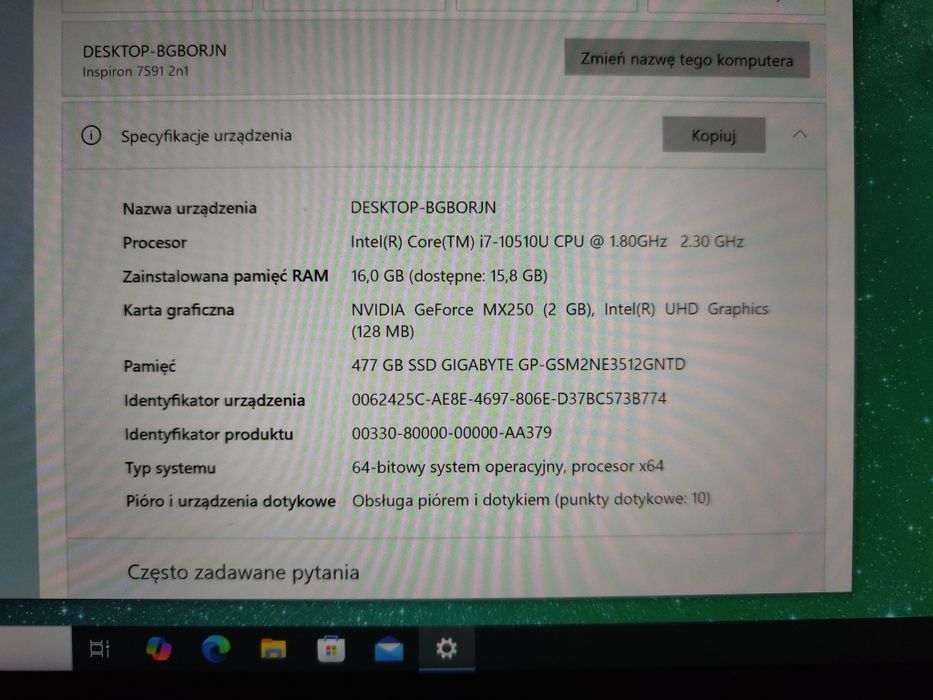 Dell Inspiron 15 7591 2w1 / 500gb / 16gb / i7 / mx250 W10