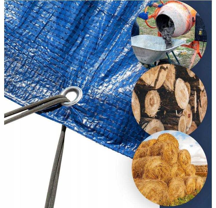 Plandeka 5x8m Gruba Płachta Mrozoodporna Wodoodporna Wzmacniana 50g/m2