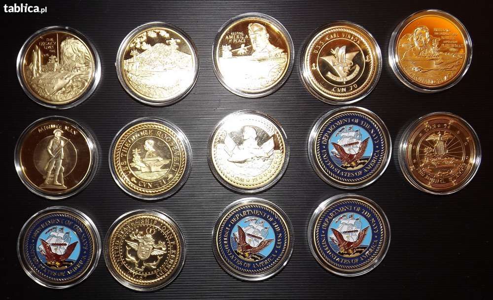 Medale US Navy platerowane złotem - 14 szt