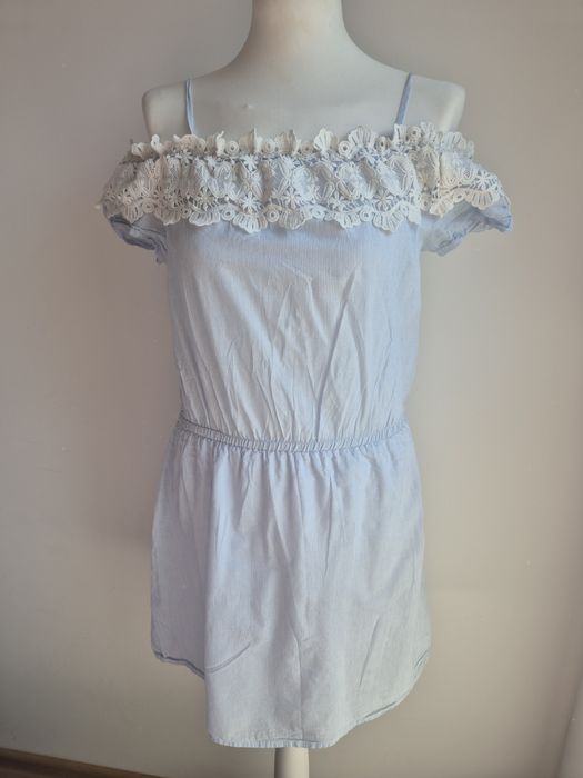 Sukienka biało niebieska bawełniana haft hiszpanka Sinsay 40/L