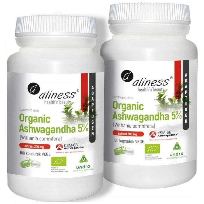 Aliness Organic Ashwagandha 5% KSM-66. Ашваганда КСМ-66 100 капсул