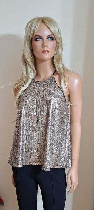 Bluzka ZARA – połyskująca, wężowy wzór, na ramiączkach, rozm. S