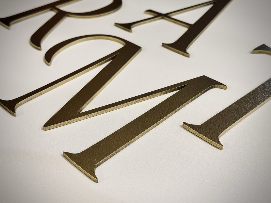 Zlote litery 3D HDF 3mm + taśma dwustronna