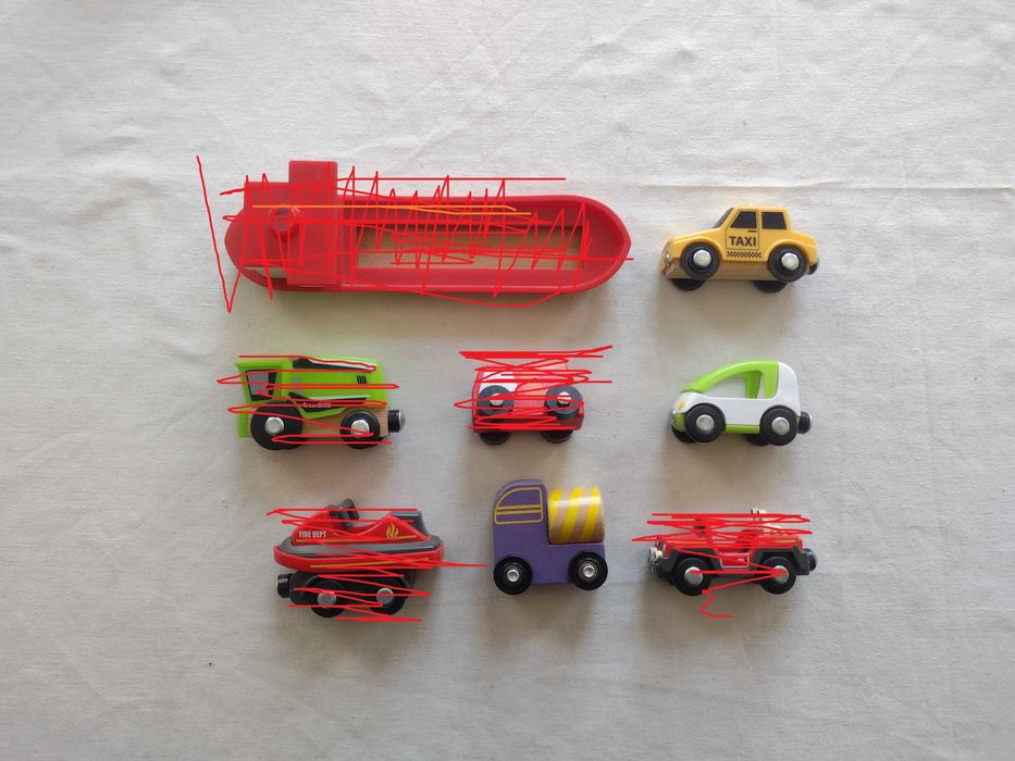 pojazdy Brio Bigjigs Lillabo Carousel na tory kolejki drewnianej betoniarka taxi barka statek