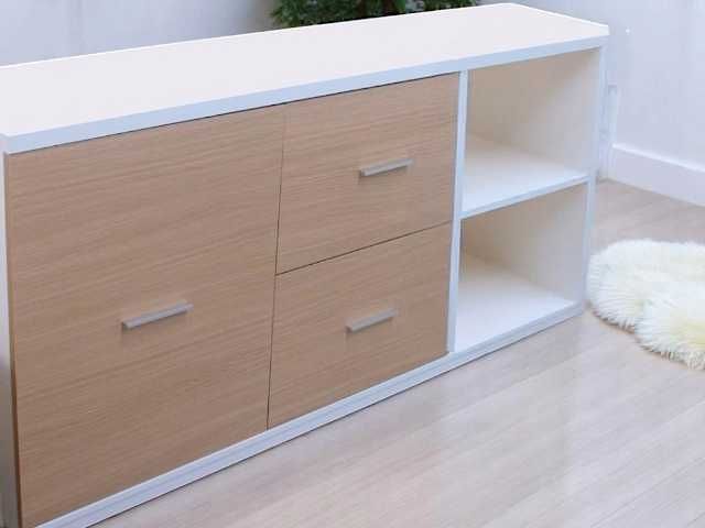 Base de TV Branco/Carvalho | Nova | Já Montada | Entrega Grátis
