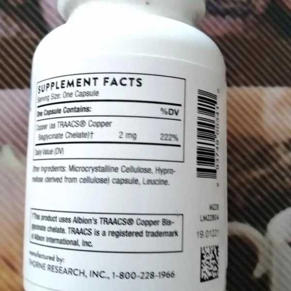 Thorne, бісгліцинат міді, 60 капсул