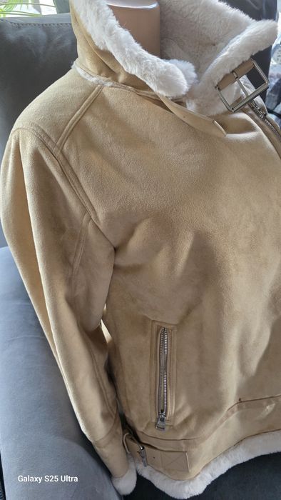 Kurtka Pilotka Aviator Pull&Bear M | Ciepły Kożuszek Biker Camel (Stan Idealny)