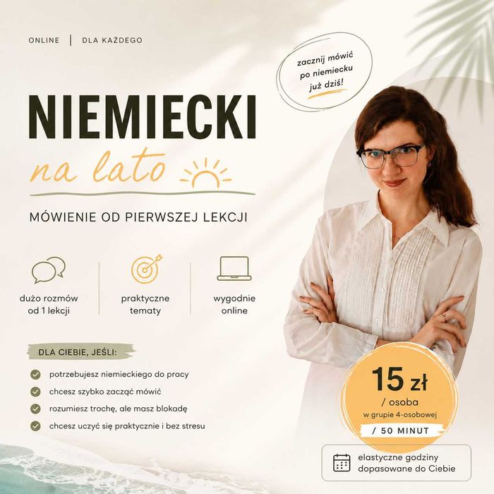 Wakacyjny kurs niemieckiego - korepetycje - małe grupy (4 osoby)