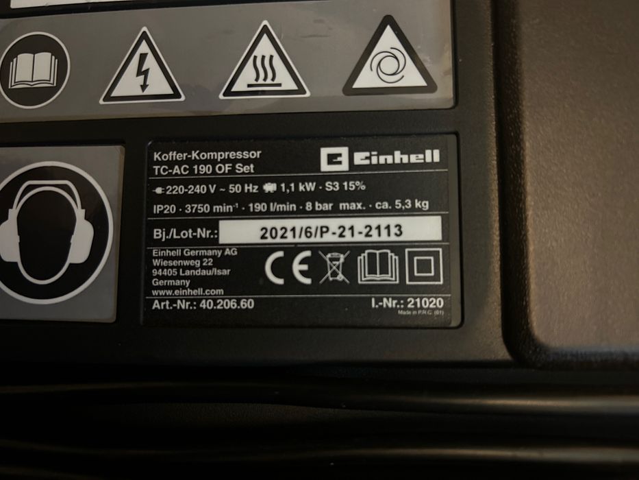 Compressor portátil 1,5 cv 8 bar Einhell TC-AC 190/8 Kit
