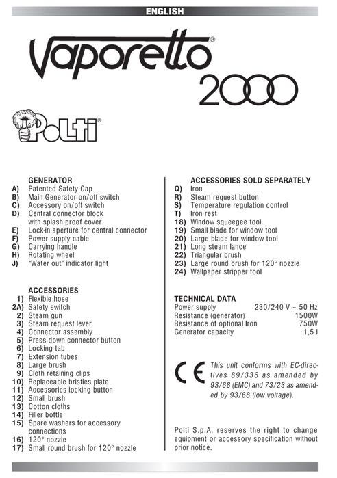 Vaporetto 2000 R Polti – Ideal para peças