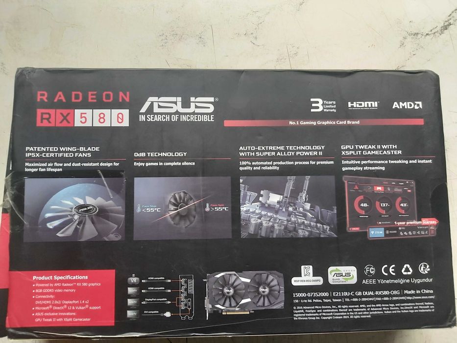 Видеокарта ASUS AMD Radeon RX 580 Dual OC Edition [DUAL-RX580-O8G]