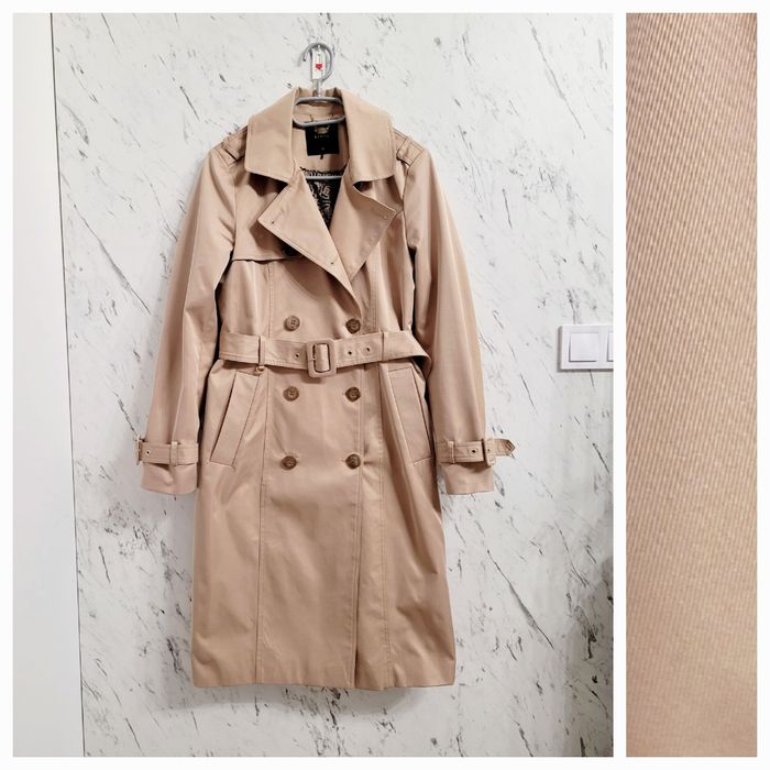 Dwurzędowy trencz płaszcz z paskiem