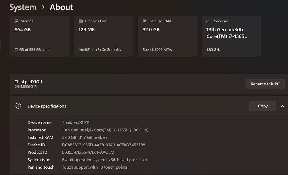 Thinkpad X1 Carbon gen 11 i7-1365u/32gb/1Tb nvme/touch/1 рік міжн.гар.