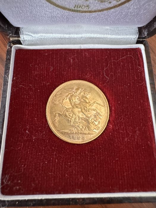Libra de Ouro 1893 Rainha Vitória c/ Estojo Histórico Banco Fernandes Magalhães (1905)
