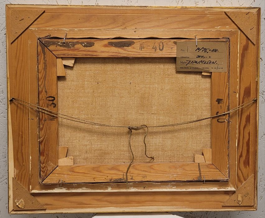 Obraz olejny J.P. Nielsen, 45×55 cm, oryginalna etykieta galerii