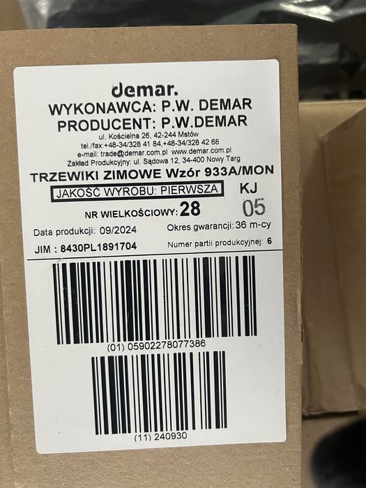 Nowe buty wojskowe Demar 933A/MON zimowe skórzane r. 43/44 (28) MON