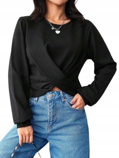Shein damska bluza czarna z długim rękawem l ł6c