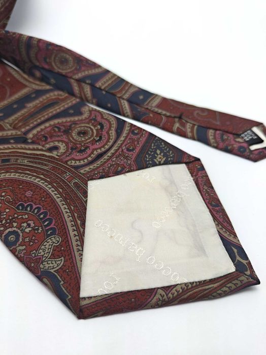 roccobarocco włoski granatowy jedwabny krawat paisley ady56