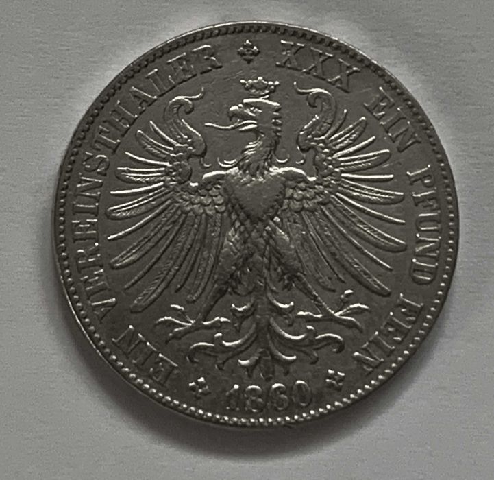 Німеччина талер 1860р Франкфурт срібло 900пр