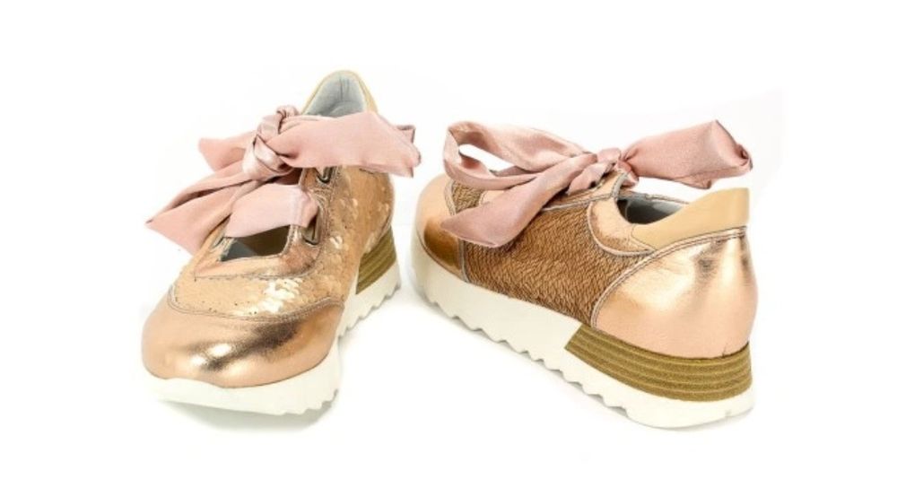 Sneakersy Chebello skóra cekiny kokardy