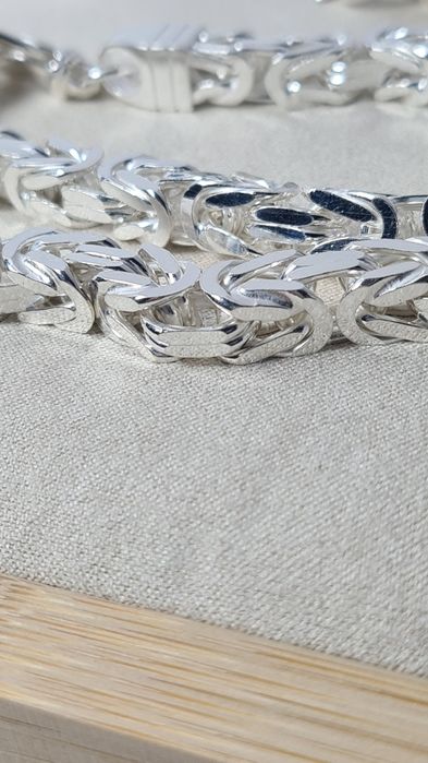 Srebrny męski łańcuszek i bransoletka splot bizantyjski królewski  925